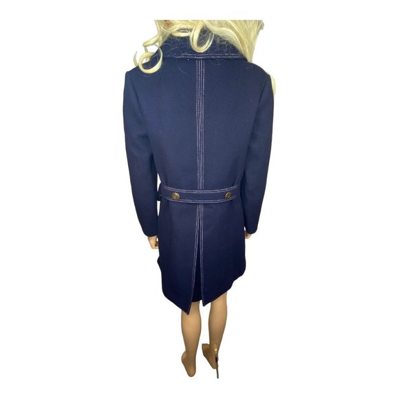 Vintage Arthur Jay Wool Peacoat S/M Navy Contrast Gold Button Quilted Liner Warm - Picture 5 of 16